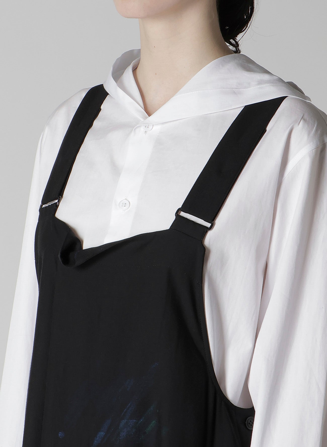 FLOWER/LACE-PREINT DUNGAREE TWILL OVERALLS DRESS