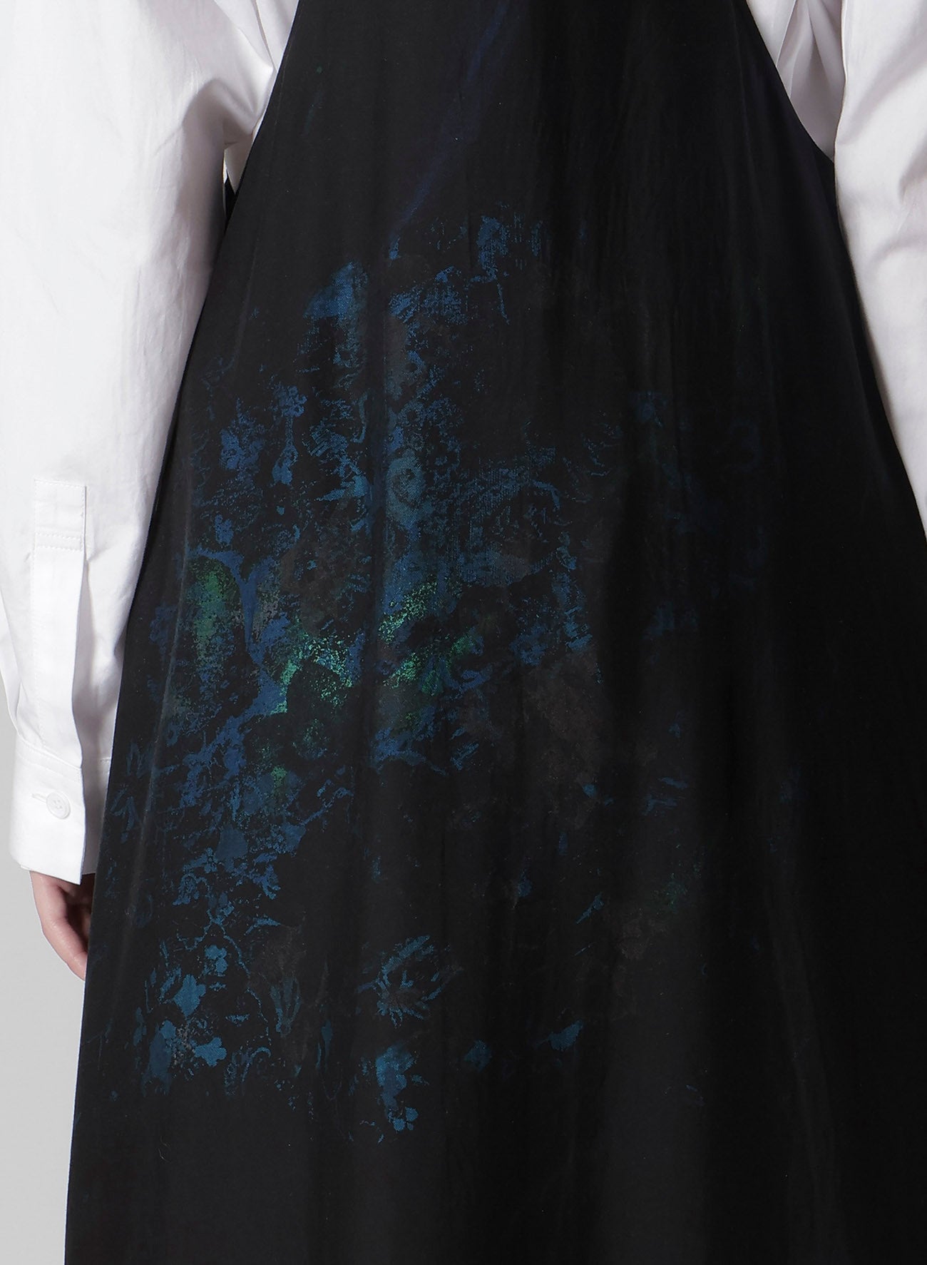 FLOWER/LACE-PREINT DUNGAREE TWILL OVERALLS DRESS