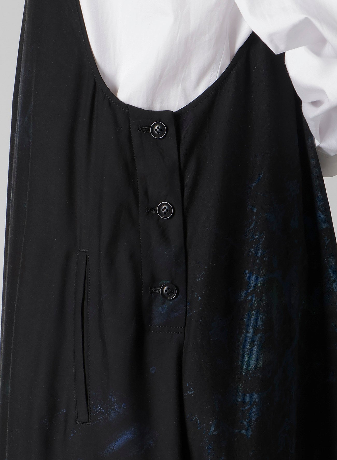FLOWER/LACE-PREINT DUNGAREE TWILL OVERALLS DRESS