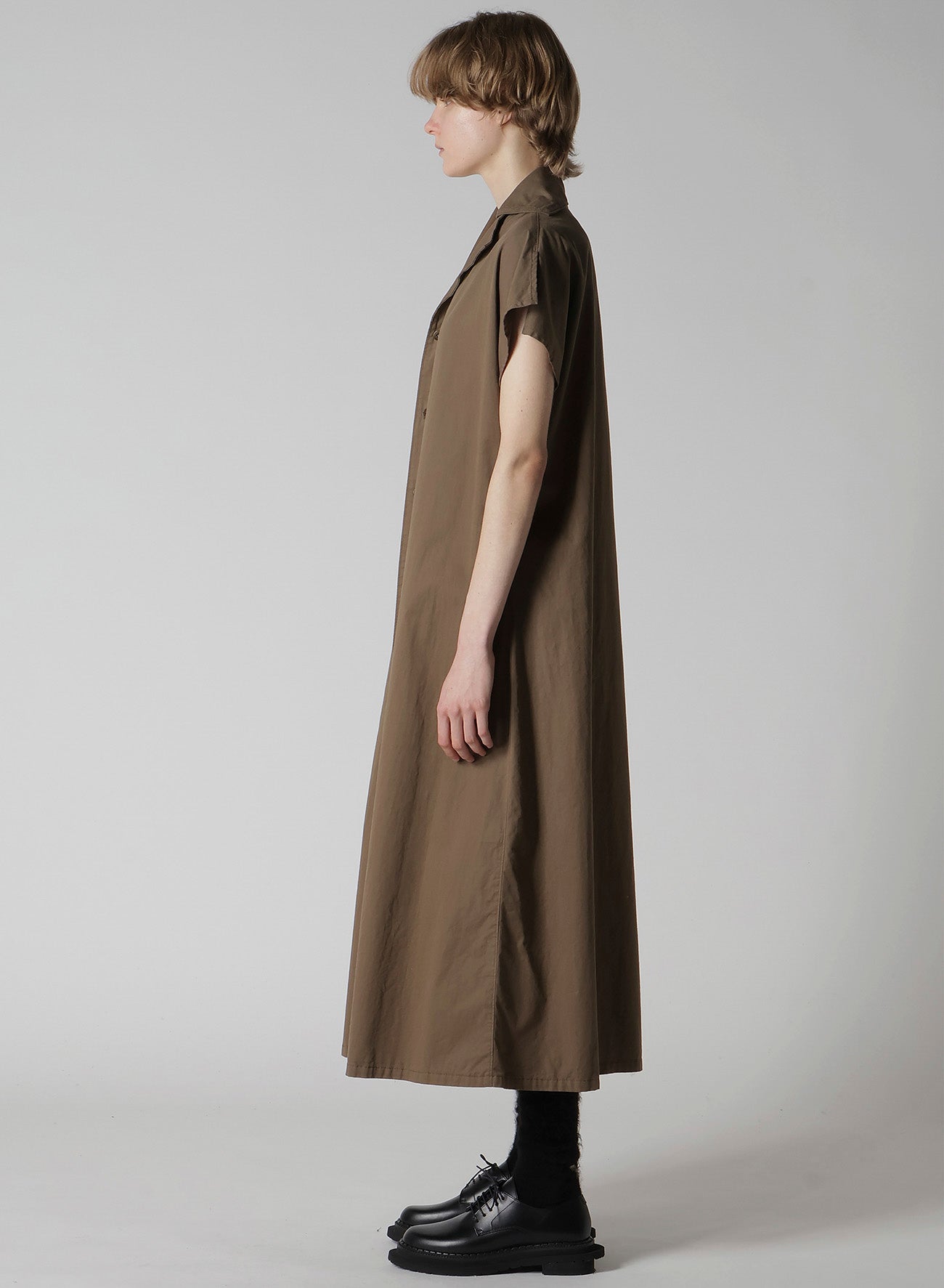 COTTON TWILL GARMENT DYE FRENCH SLEEVE DRESS