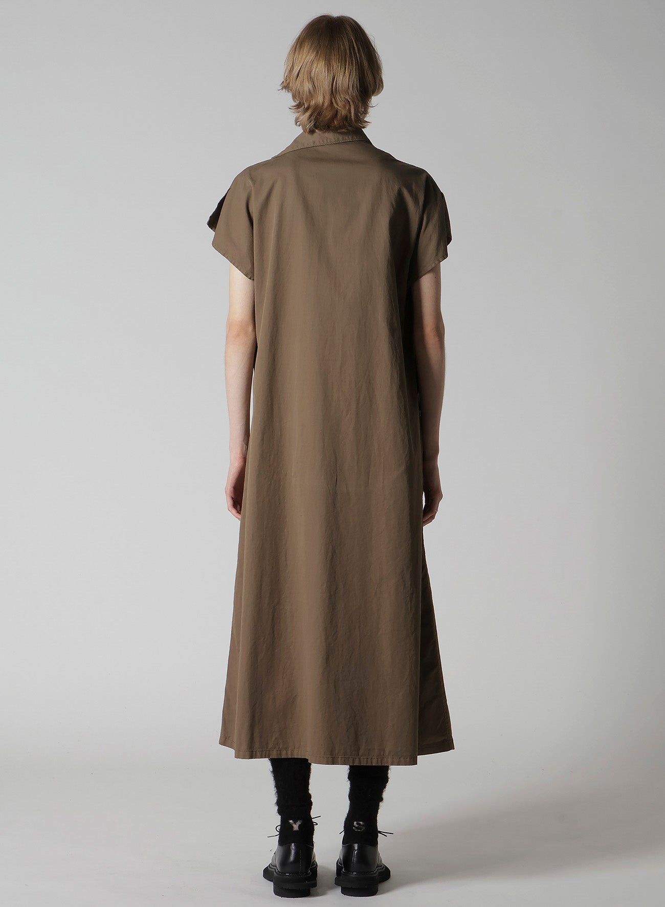 COTTON TWILL GARMENT DYE FRENCH SLEEVE DRESS