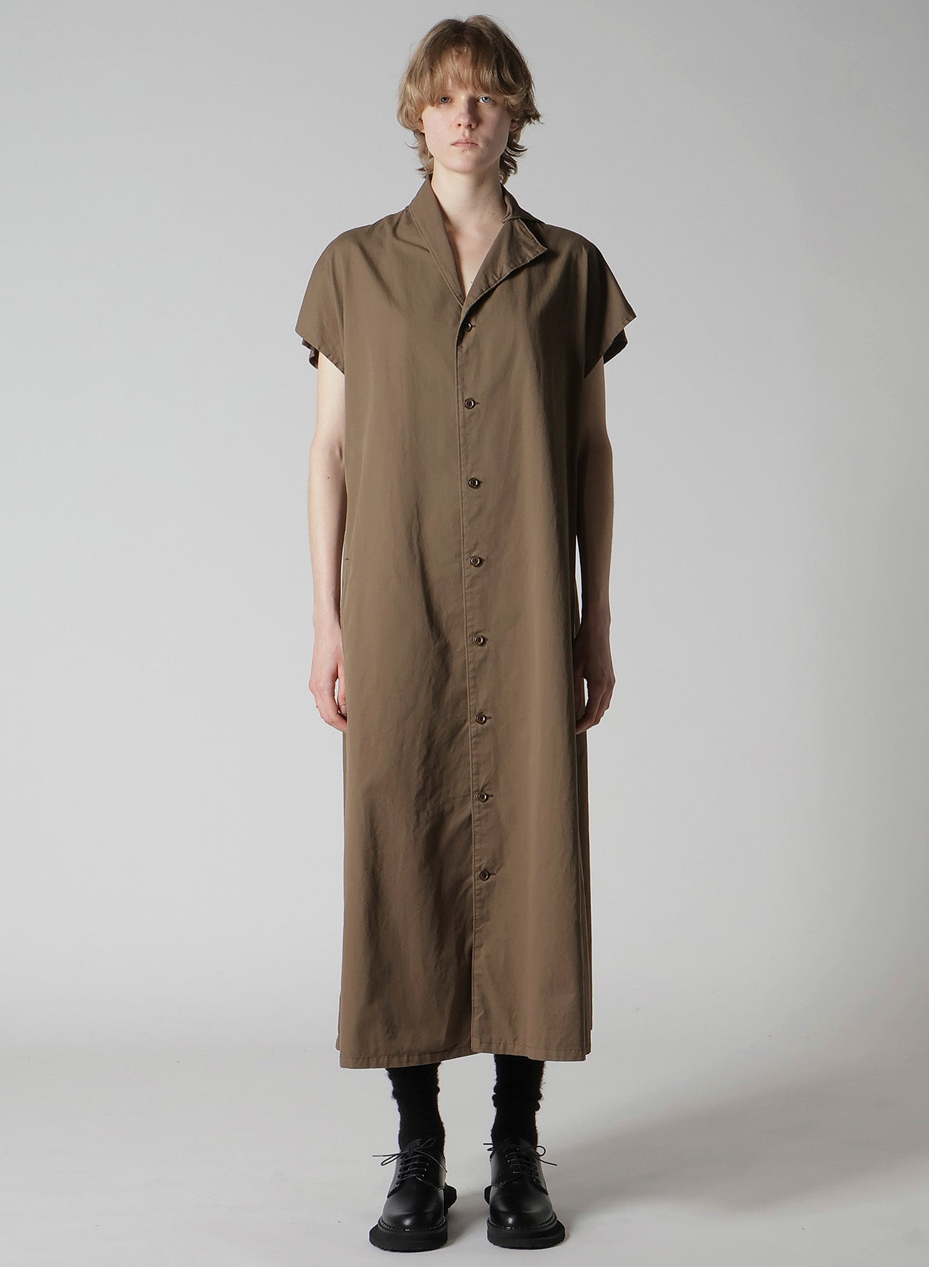 COTTON TWILL GARMENT DYE FRENCH SLEEVE DRESS