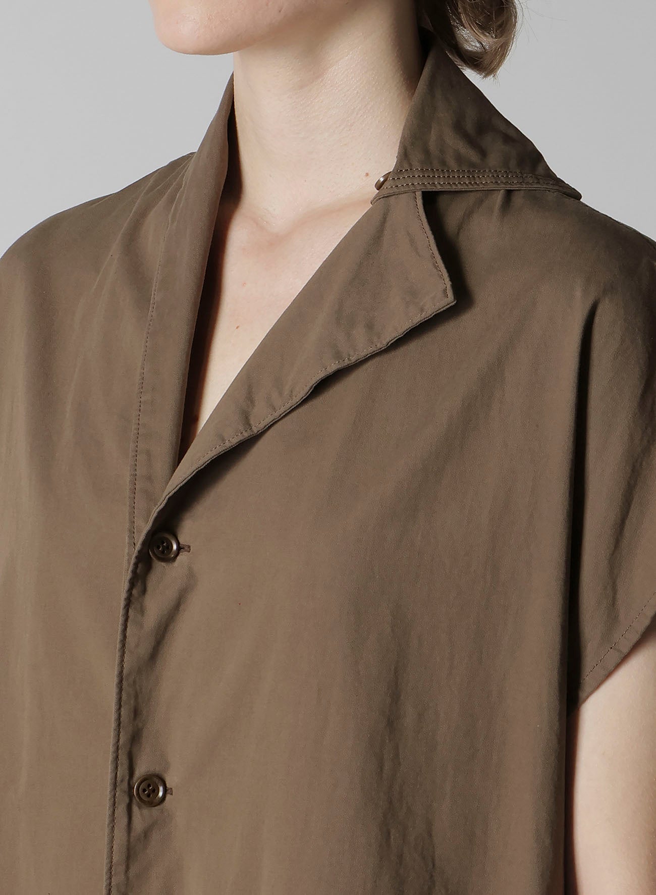 COTTON TWILL GARMENT DYE FRENCH SLEEVE DRESS