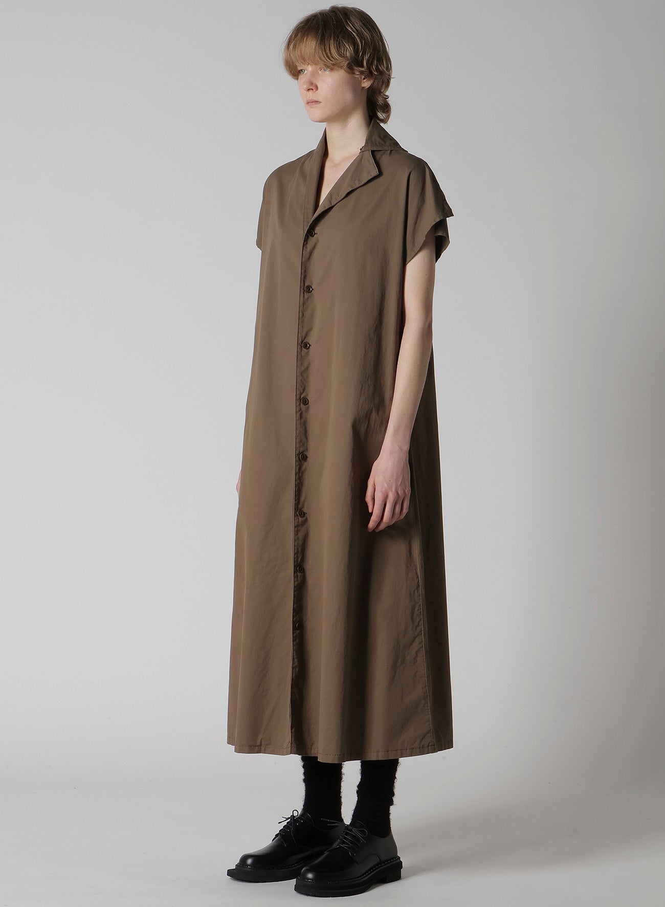 COTTON TWILL GARMENT DYE FRENCH SLEEVE DRESS