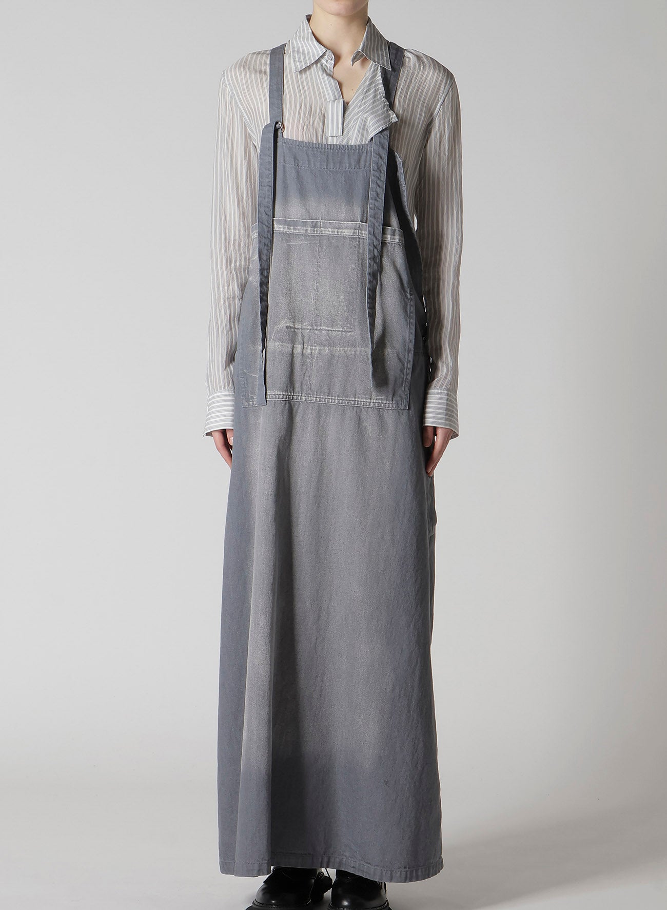 SPOTTED DENIM SALOPETTE SKIRT
