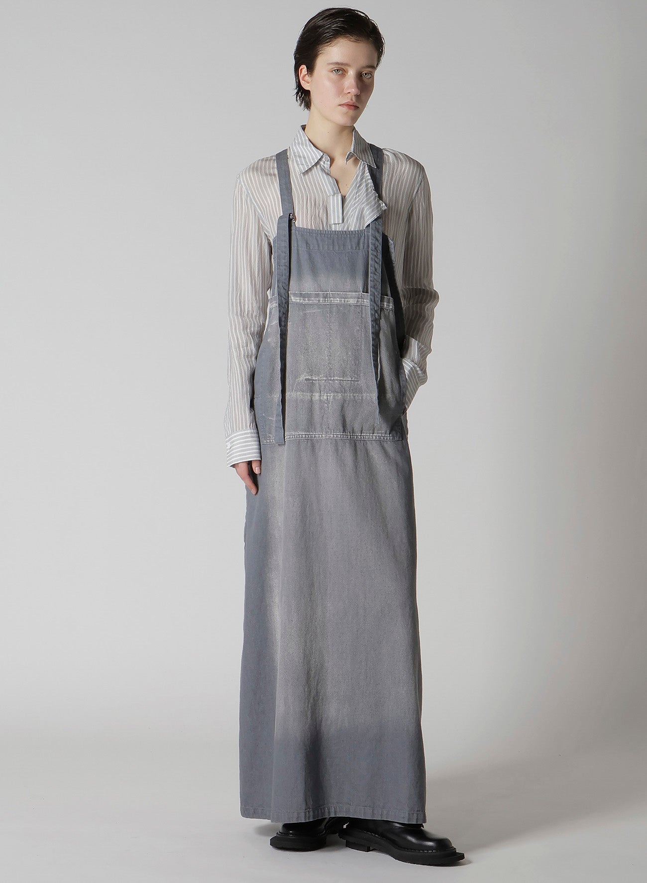 SPOTTED DENIM SALOPETTE SKIRT