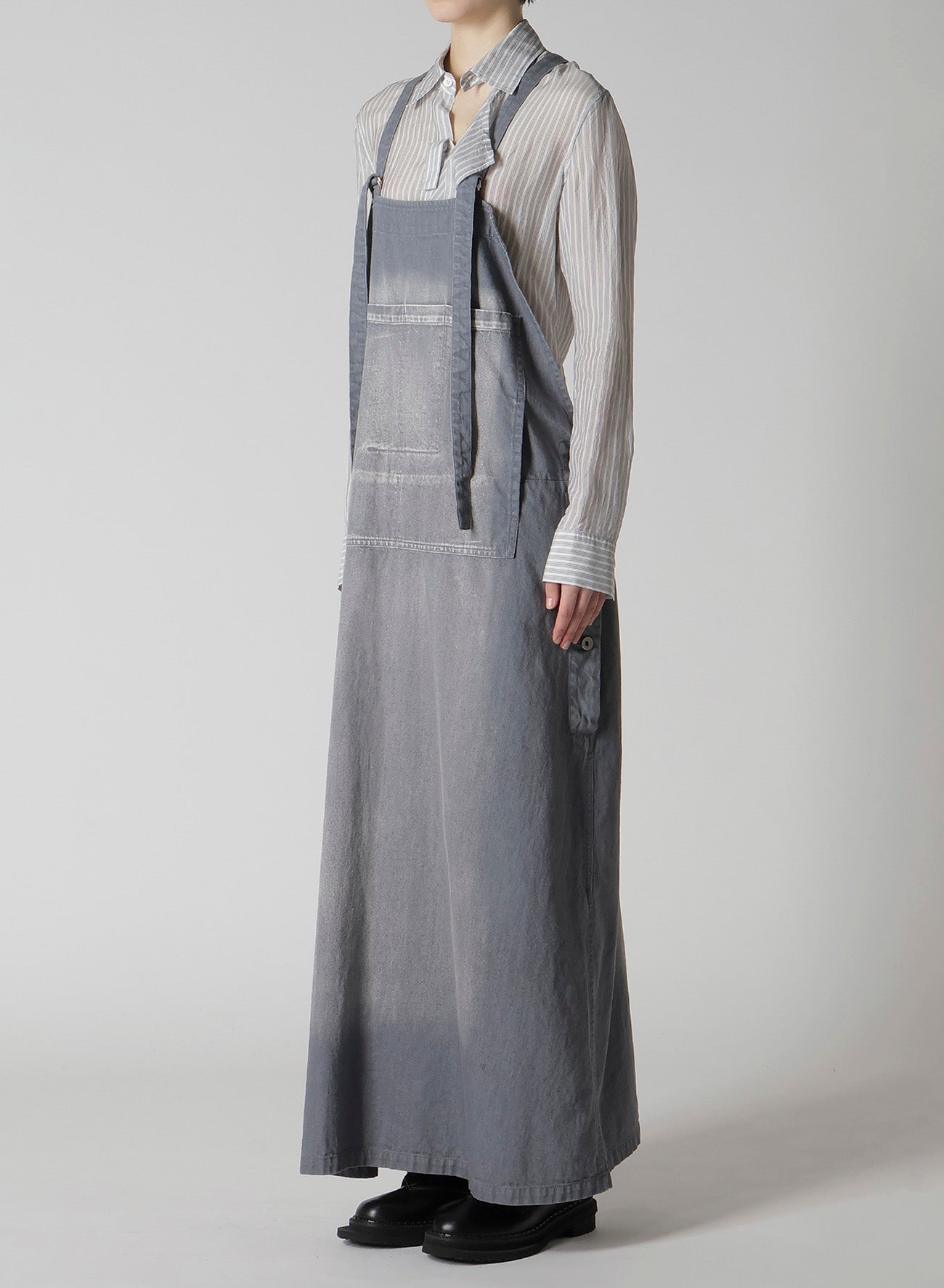 SPOTTED DENIM SALOPETTE SKIRT