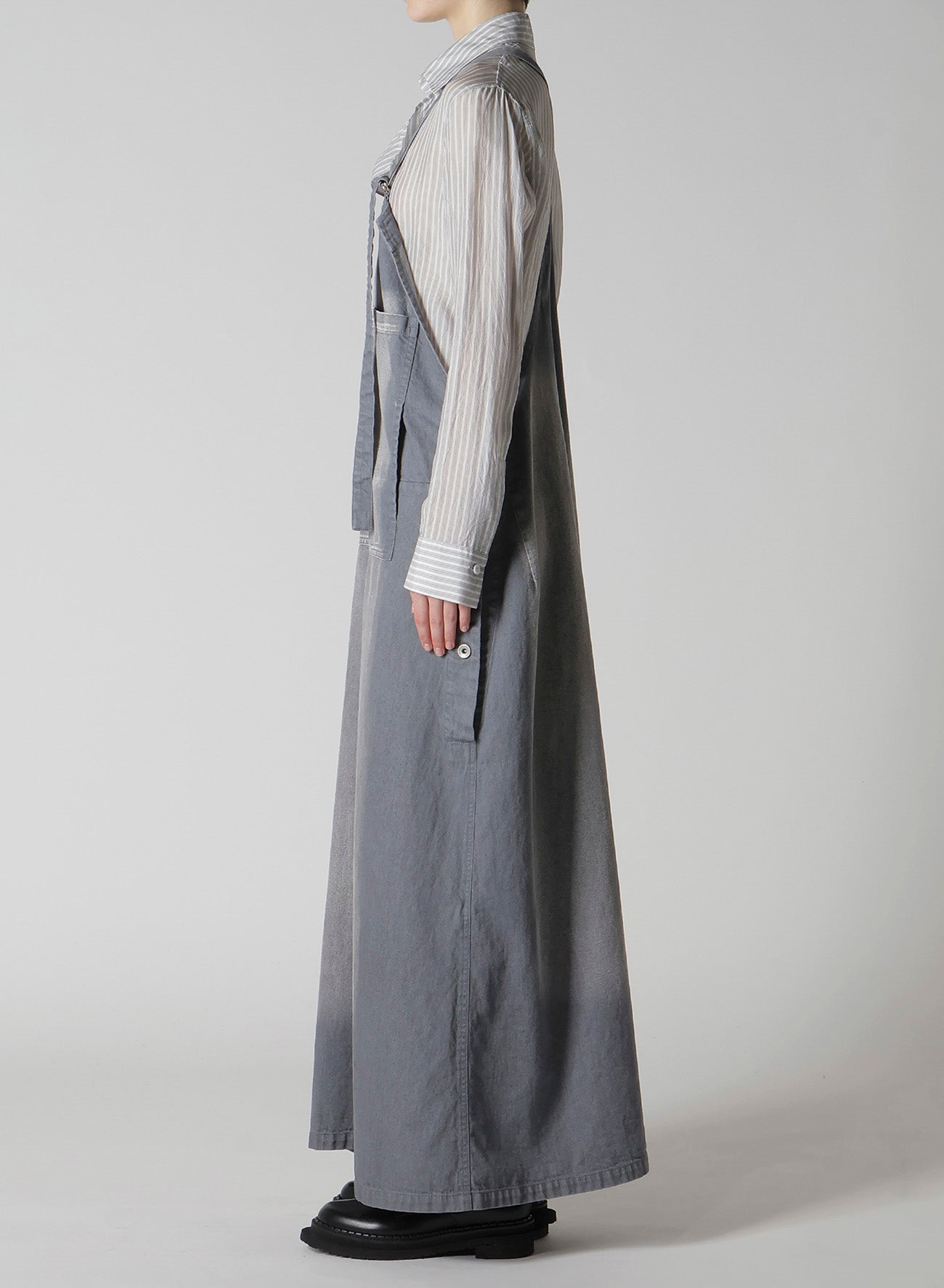 SPOTTED DENIM SALOPETTE SKIRT