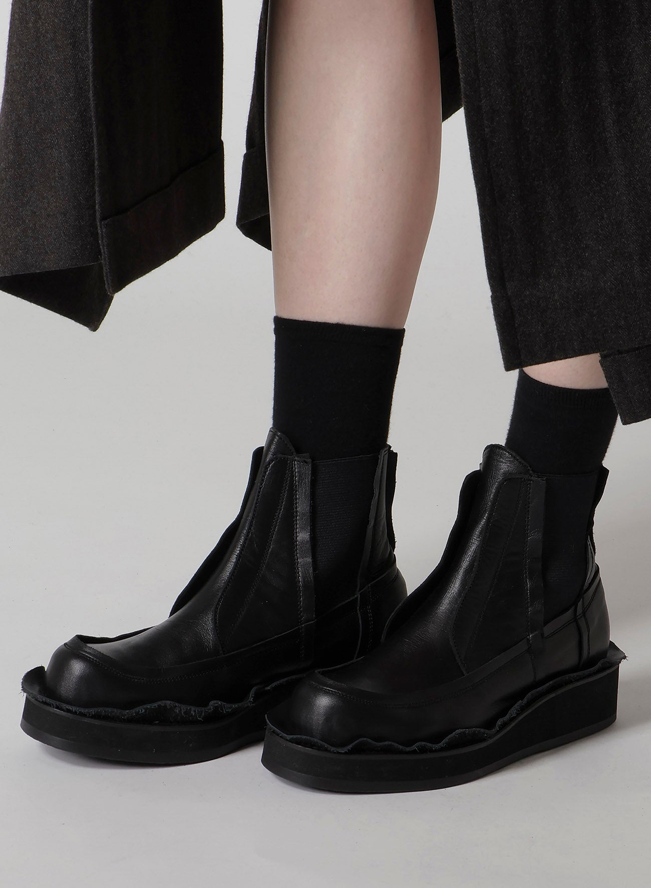 RAW-EDGE SMOOTH LEATHER GORE BOOTS