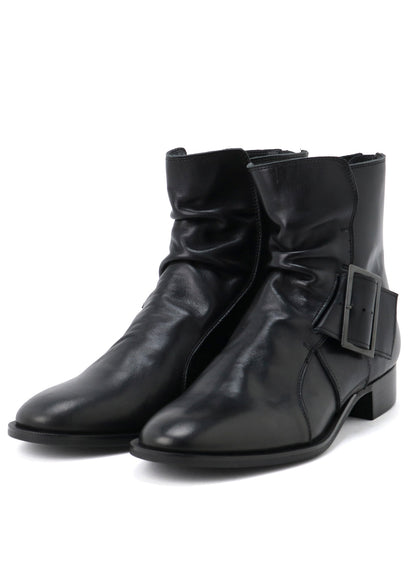 SEMI-MATTE LEATHER BELTED BOOTS