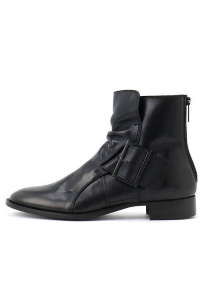 SEMI-MATTE LEATHER BELTED BOOTS