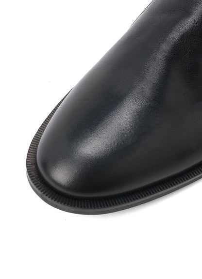 SEMI-MATTE LEATHER BELTED BOOTS