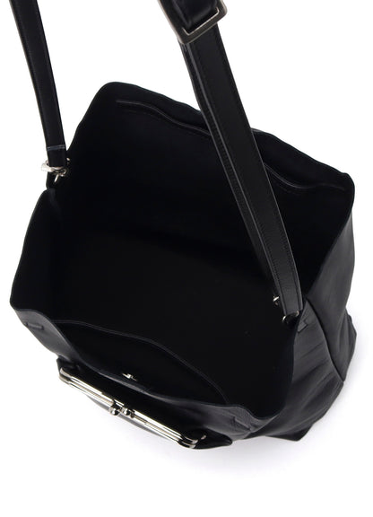 COW LEATHER METAL CLASP TOTE BAG