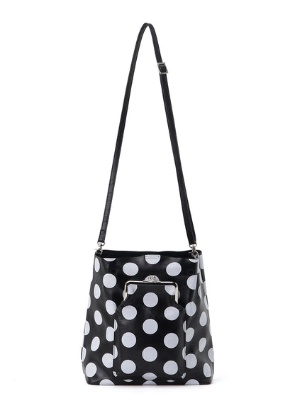 COW LEATHER METAL CLASP POLKA DOT TOTE BAG