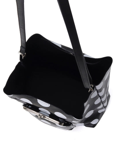 COW LEATHER METAL CLASP POLKA DOT TOTE BAG