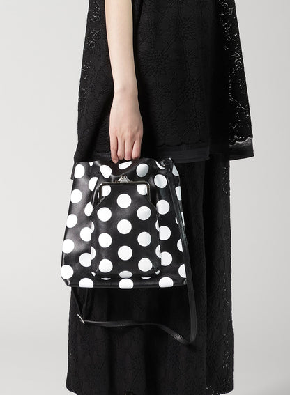 COW LEATHER METAL CLASP POLKA DOT TOTE BAG