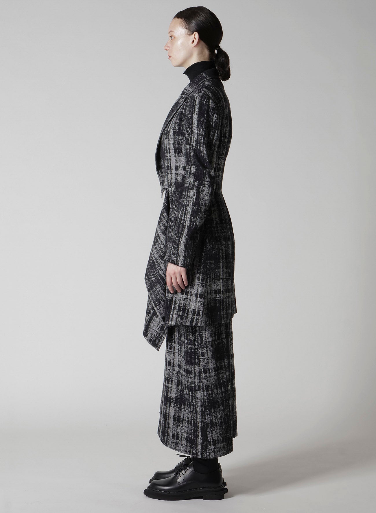 FADED PLAID JACQUARD LEFT FRON CLOTH JACKET