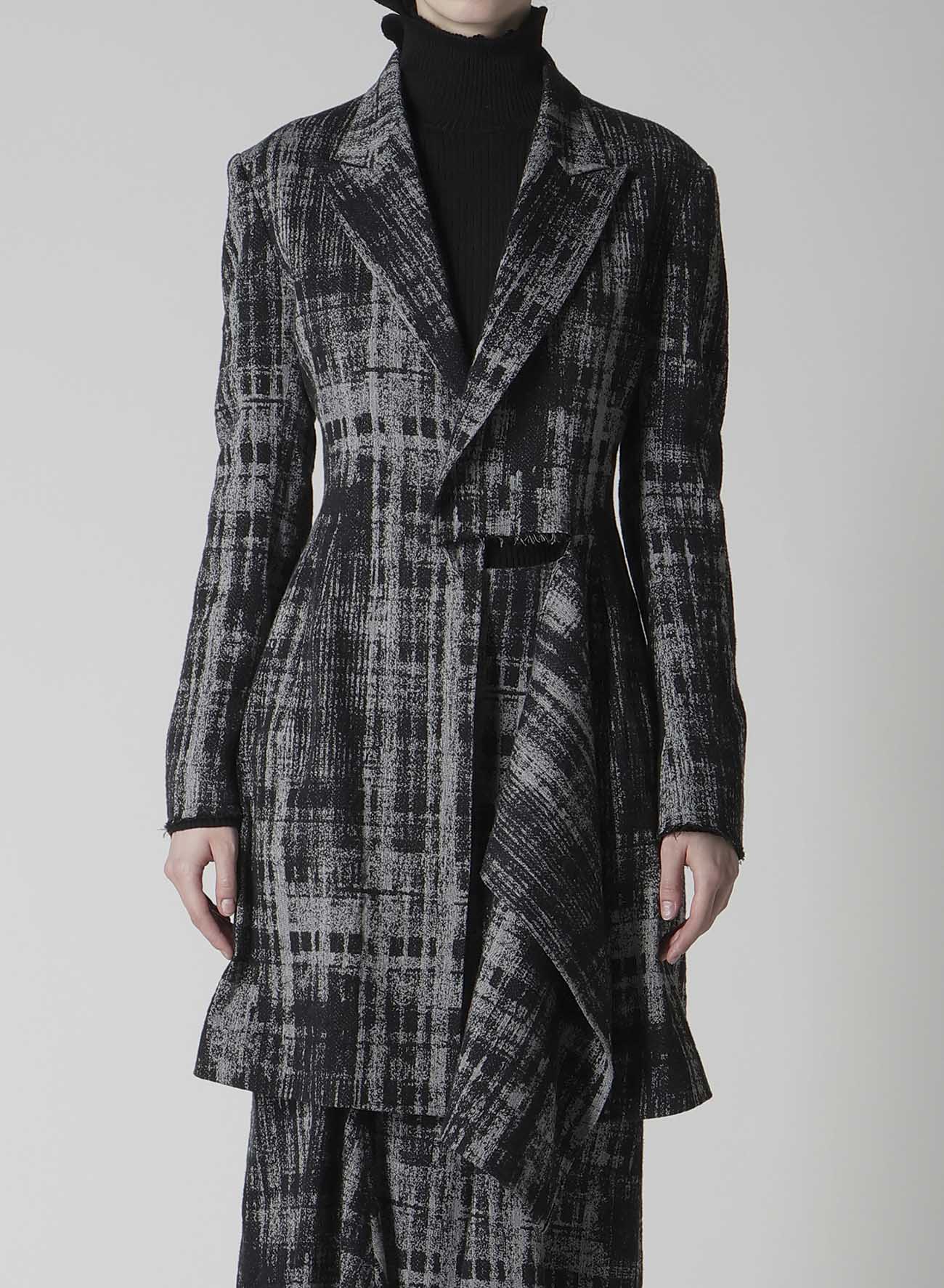 FADED PLAID JACQUARD LEFT FRON CLOTH JACKET