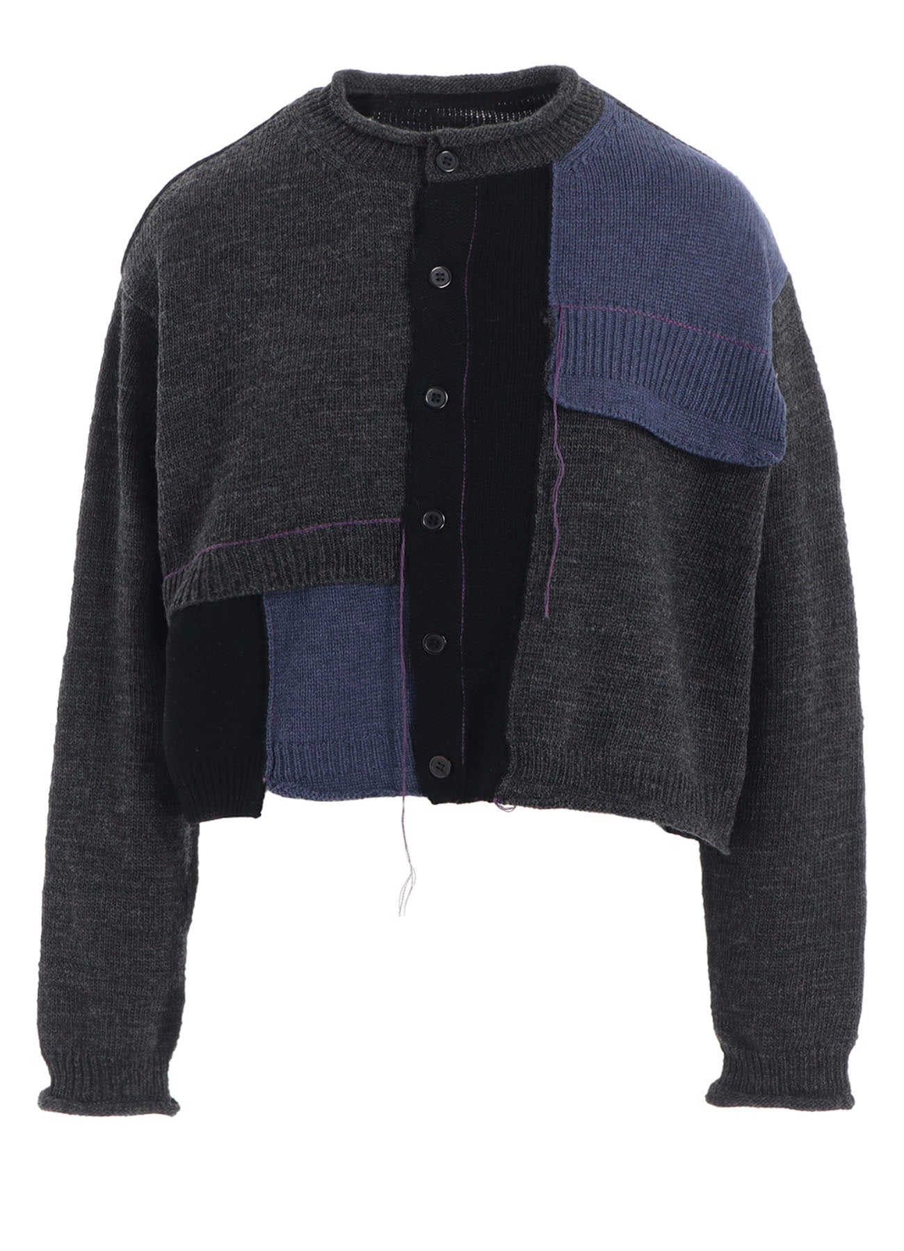 PATCHWORK CREW NECK CARDIGAN