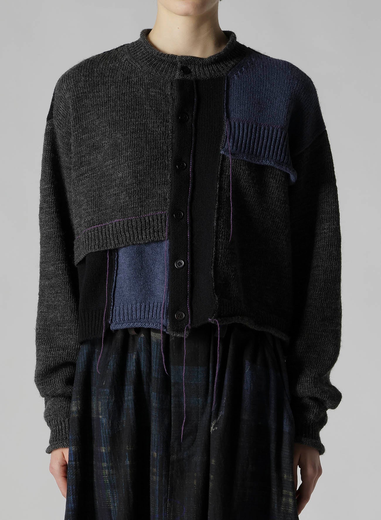 PATCHWORK CREW NECK CARDIGAN