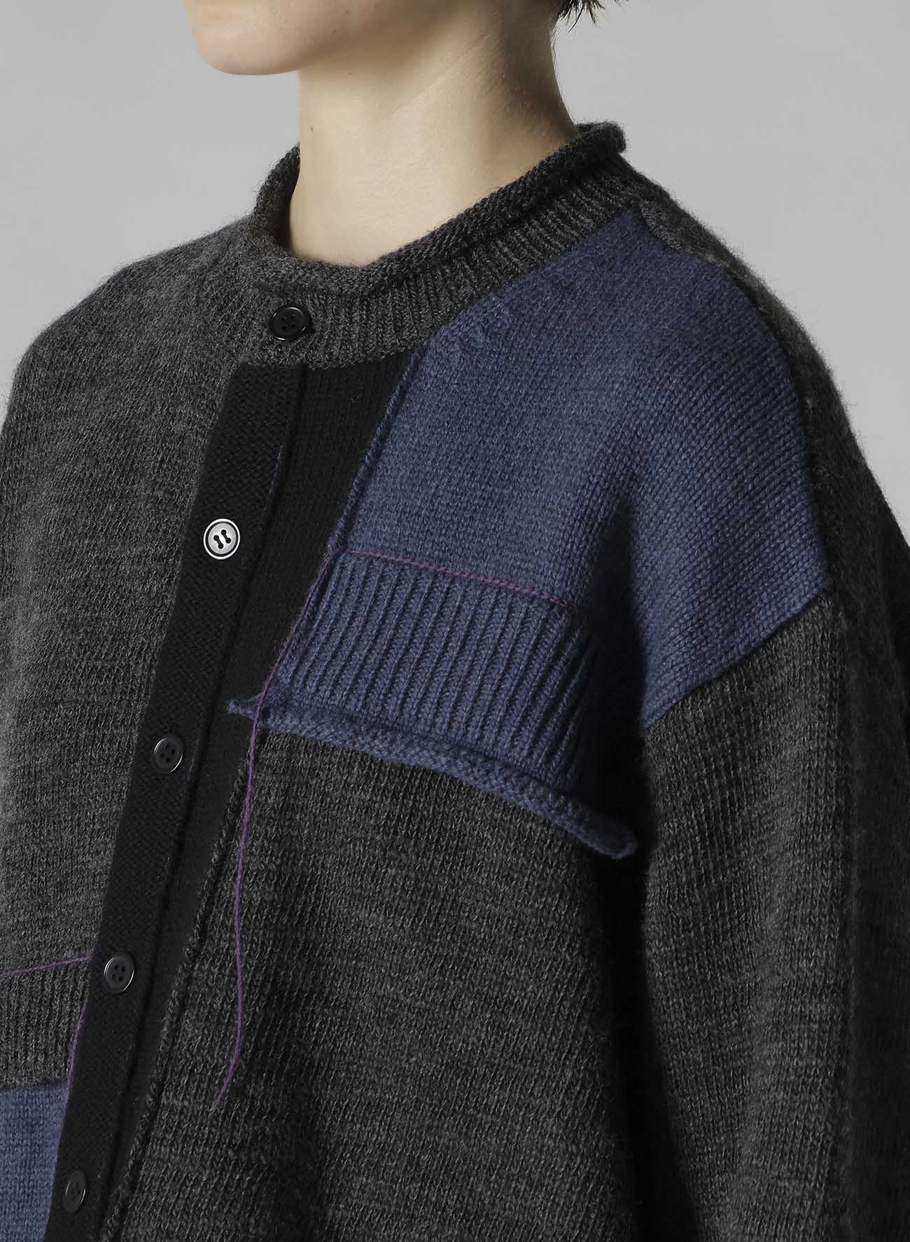 PATCHWORK CREW NECK CARDIGAN