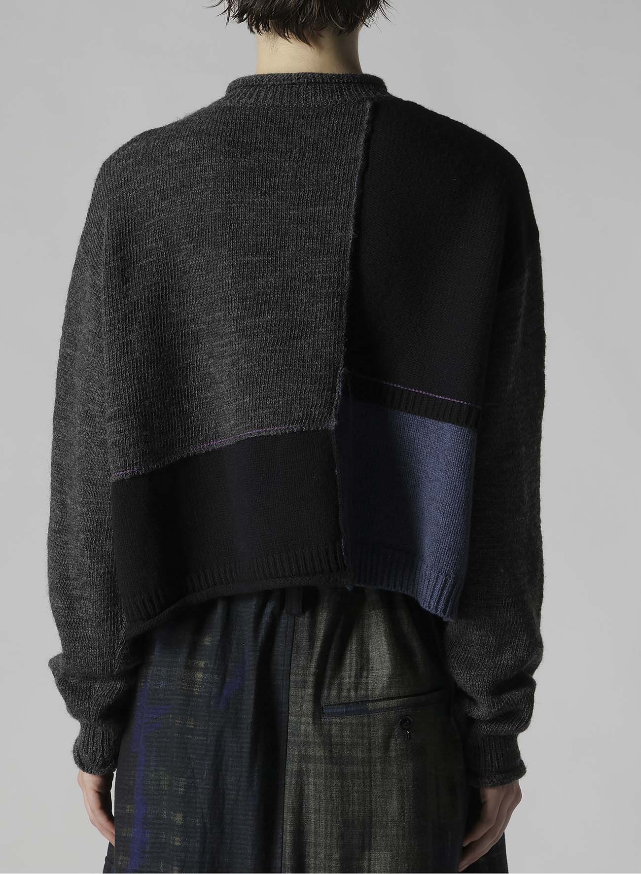 PATCHWORK CREW NECK CARDIGAN