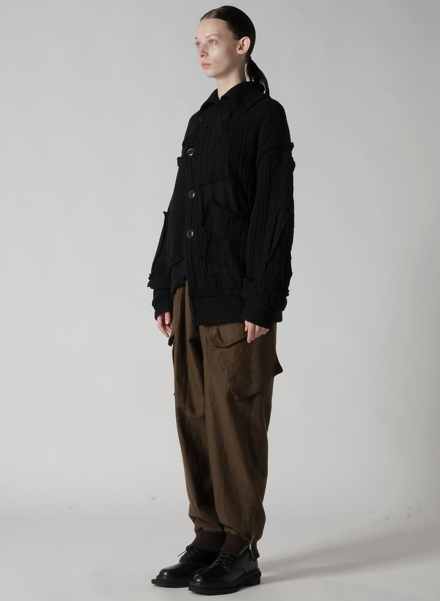 DECONSTRUCTED DESIGN CABLE KNIT CARDIGAN