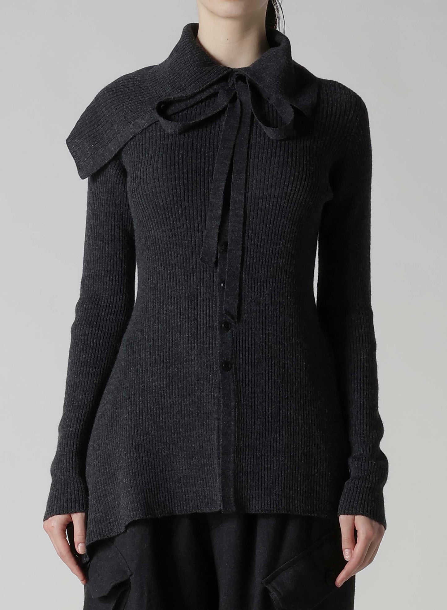 DOUBLE COLLAR ASSYMETRIC CARDIGAN