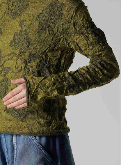 BIG FLOWER WRINKLED KNIT PULLOVER