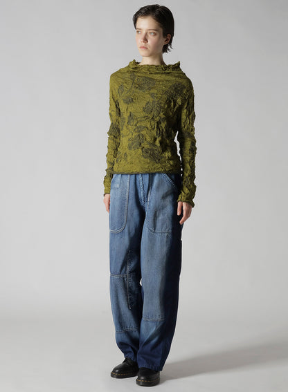 BIG FLOWER WRINKLED KNIT PULLOVER