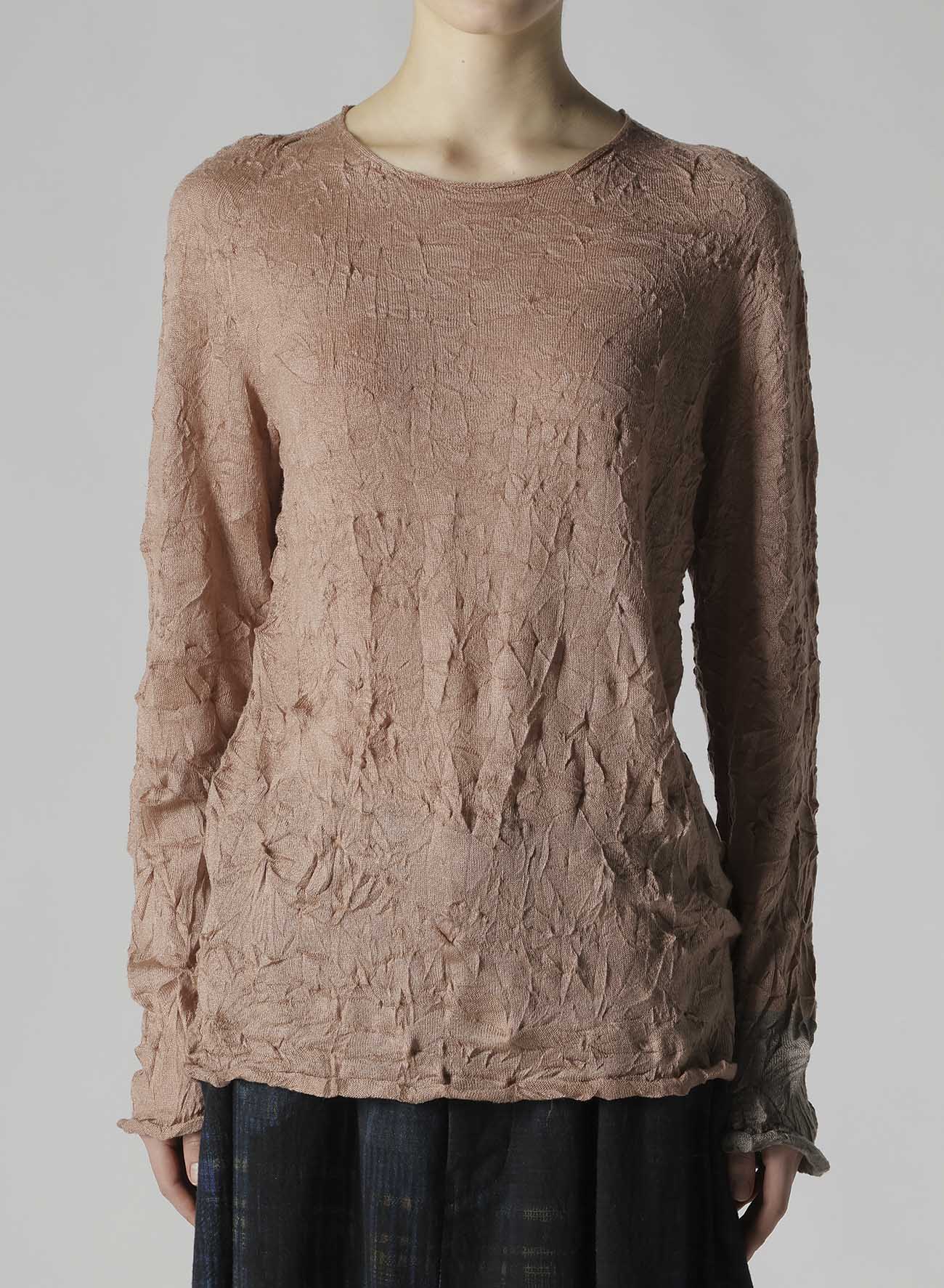 ROUND NECK WRINKLED LONG SLEEVE PULLOVER