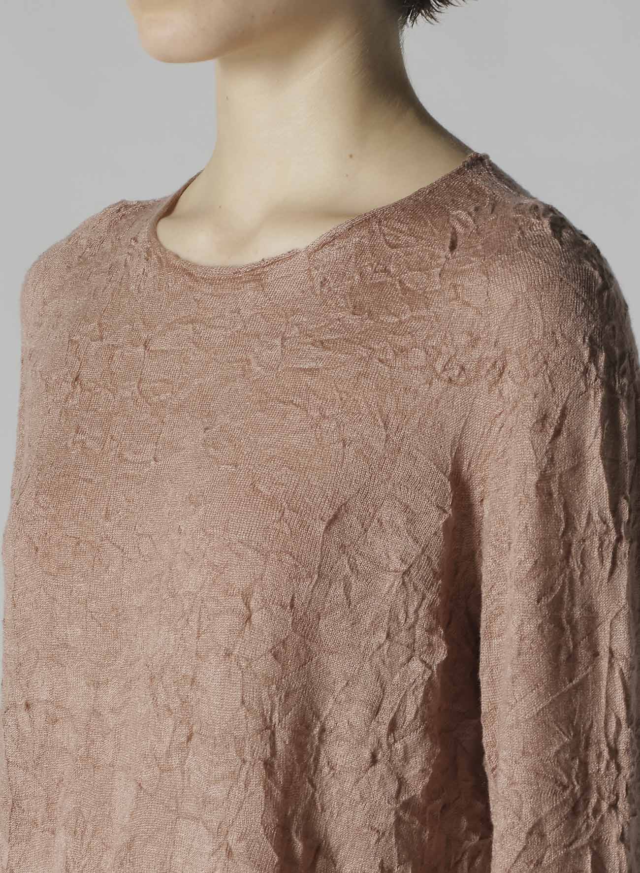 ROUND NECK WRINKLED LONG SLEEVE PULLOVER