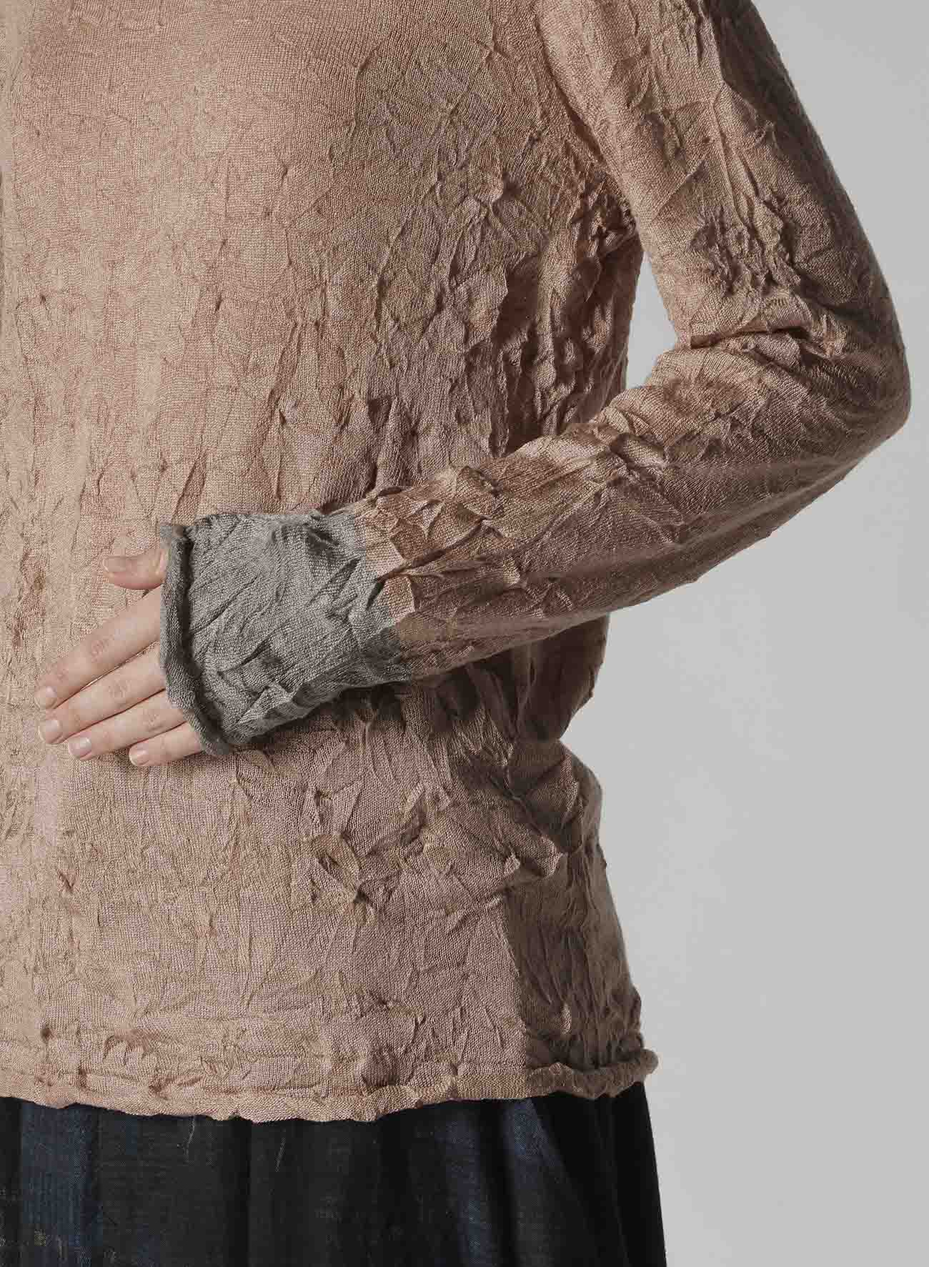 ROUND NECK WRINKLED LONG SLEEVE PULLOVER