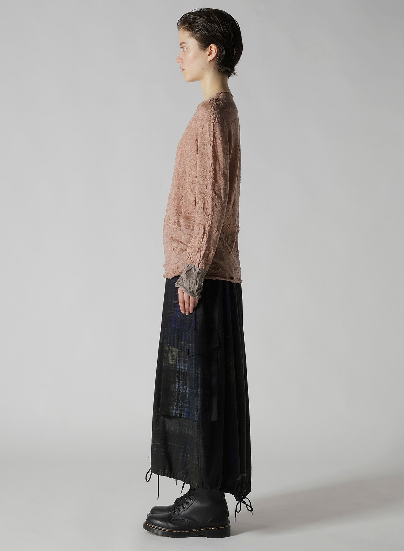 ROUND NECK WRINKLED LONG SLEEVE PULLOVER