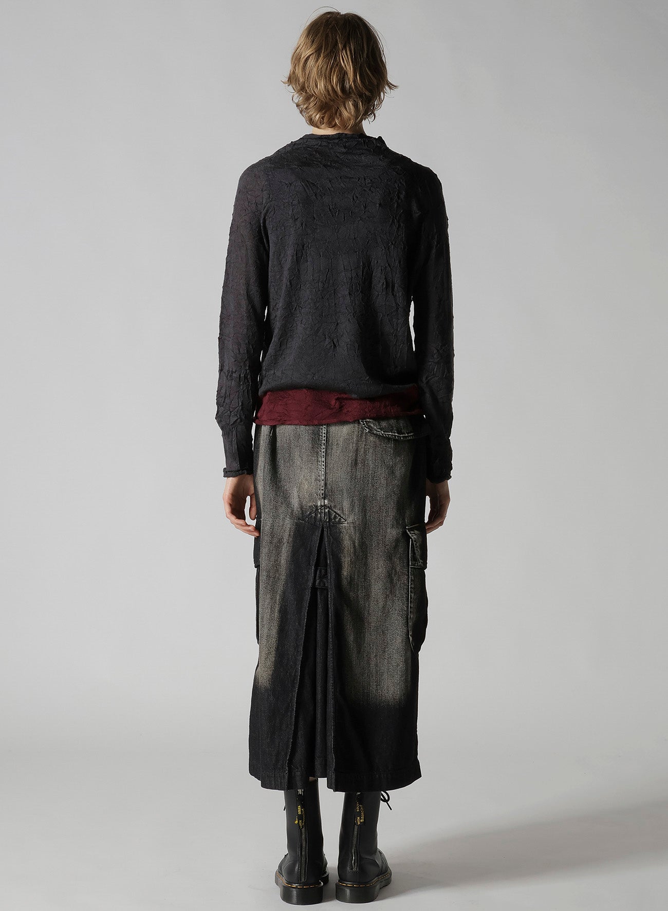 OFF NECK WRINKLED LONG SLEEVE PULLOVER