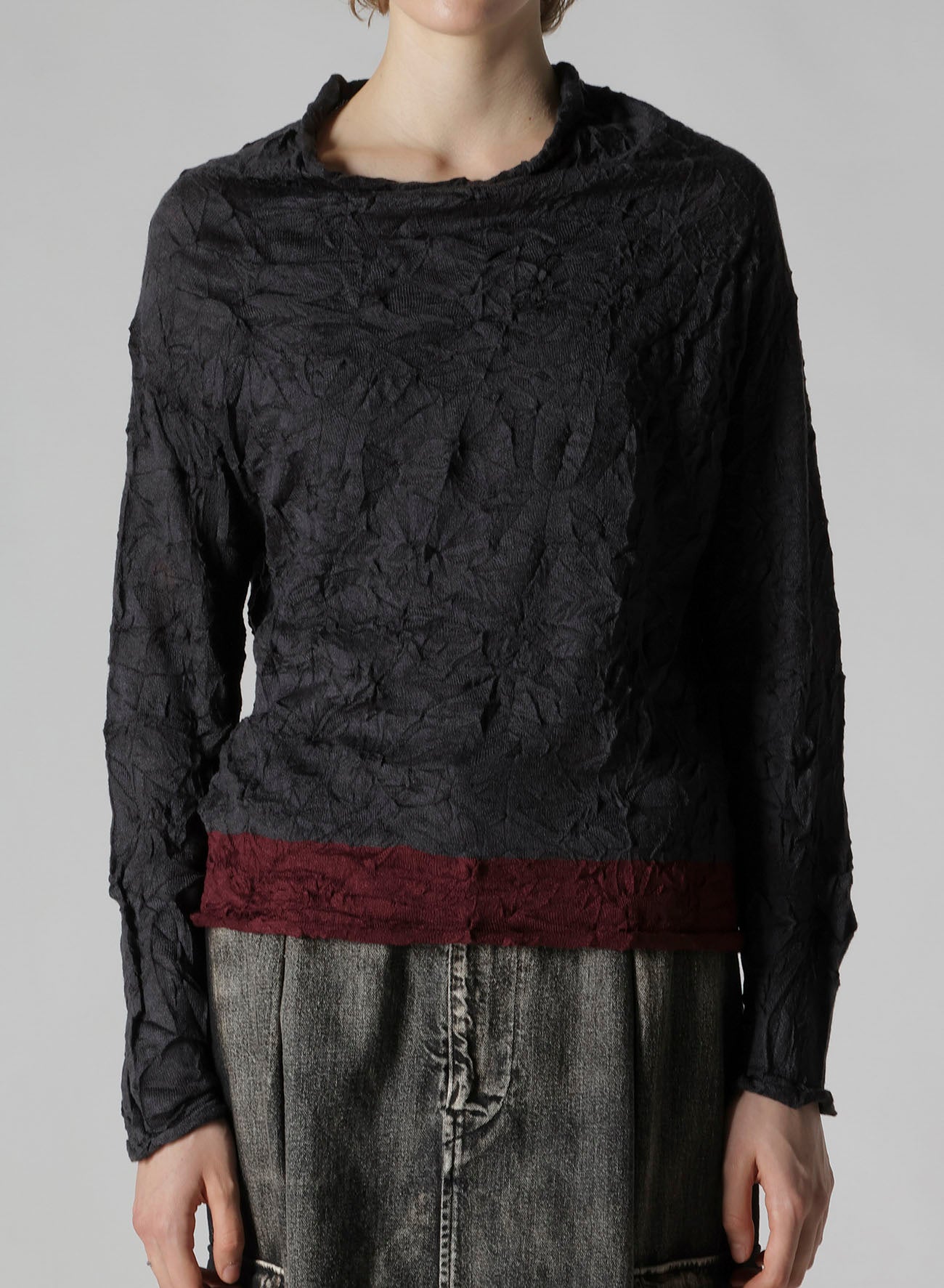 OFF NECK WRINKLED LONG SLEEVE PULLOVER