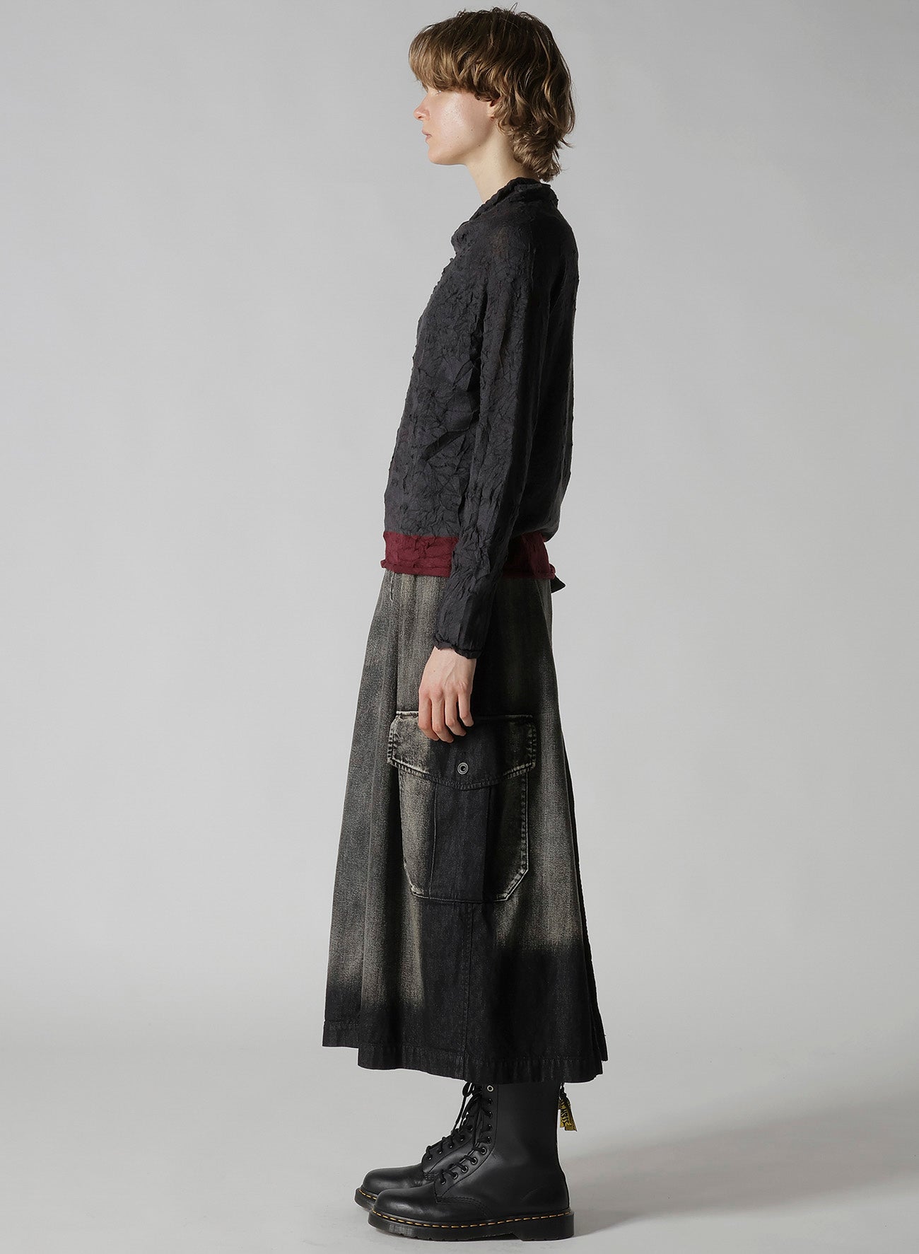 OFF NECK WRINKLED LONG SLEEVE PULLOVER