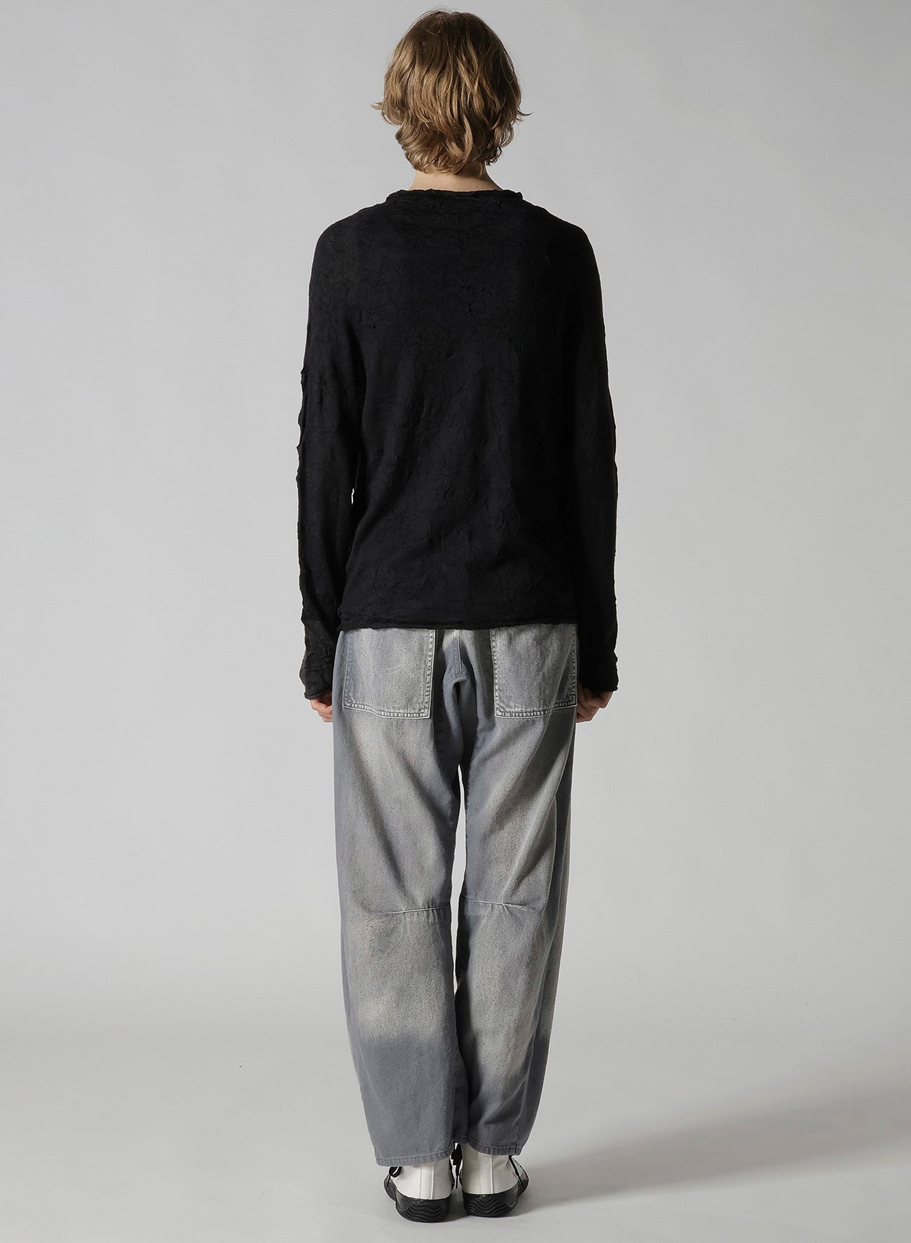 OFF NECK WRINKLED LONG SLEEVE CARDIGAN