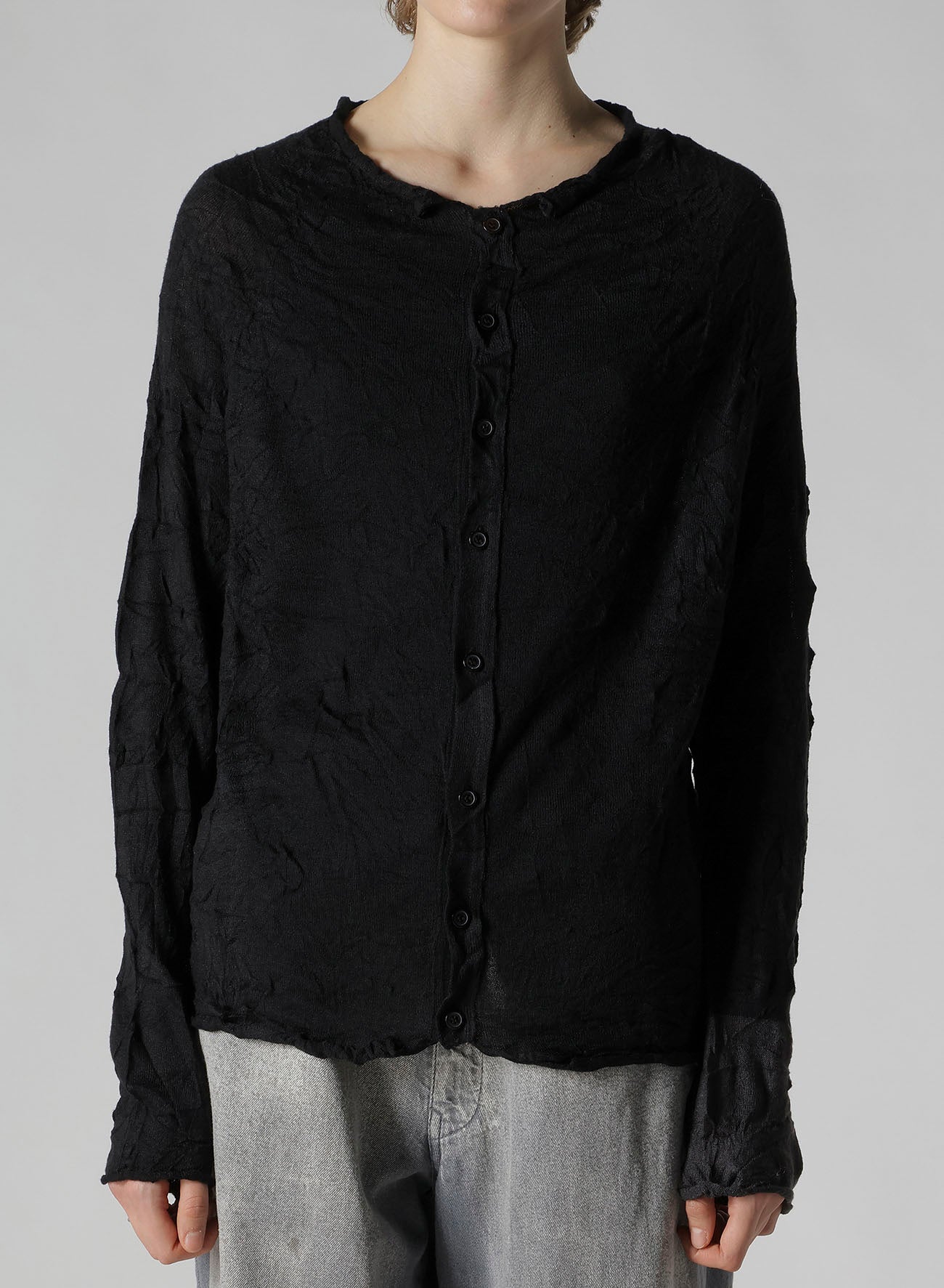 OFF NECK WRINKLED LONG SLEEVE CARDIGAN