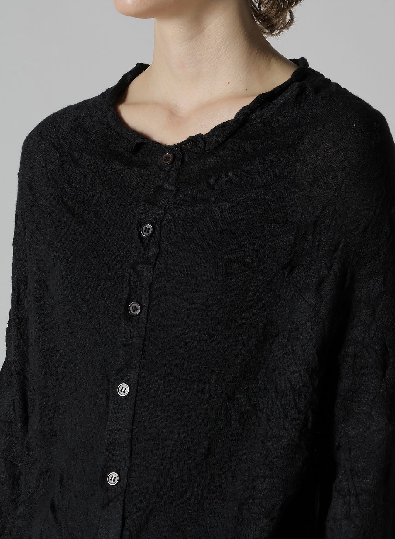OFF NECK WRINKLED LONG SLEEVE CARDIGAN