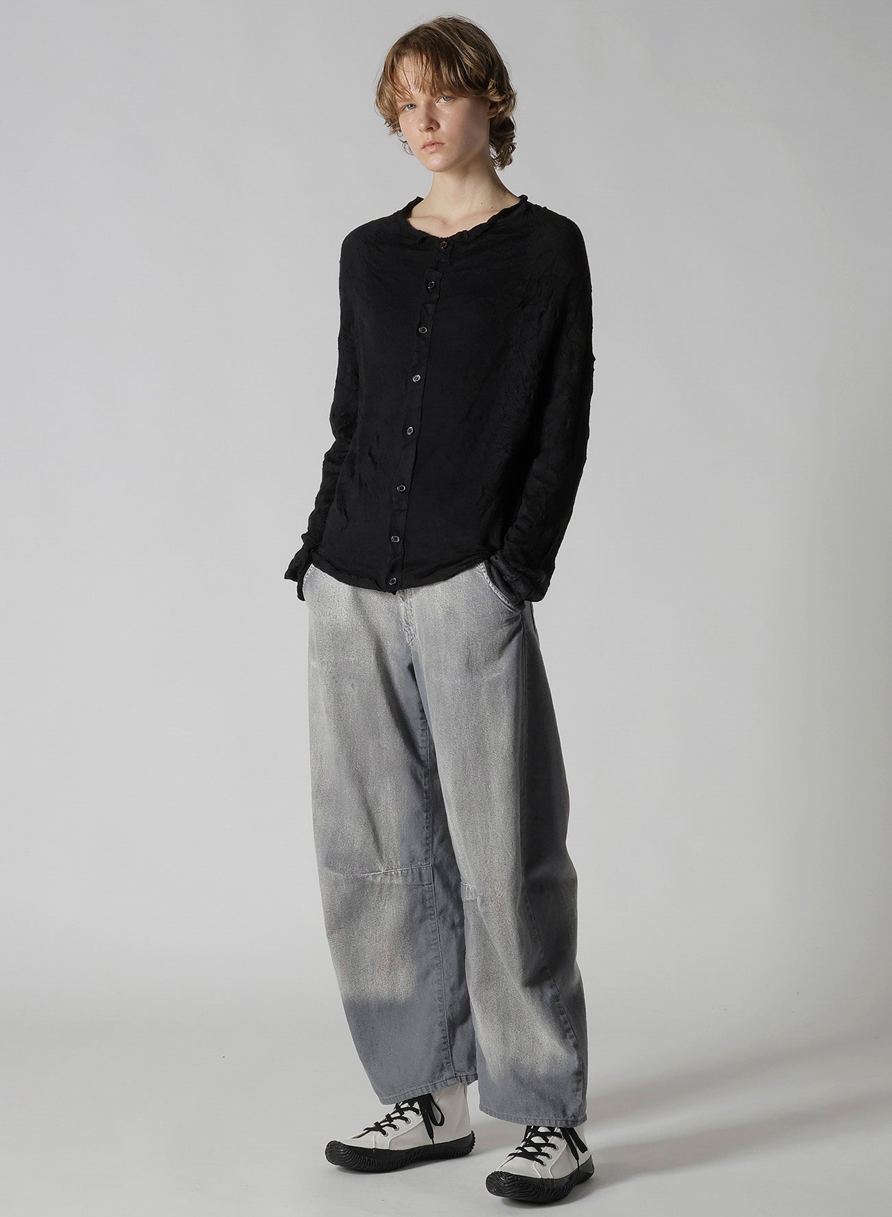 OFF NECK WRINKLED LONG SLEEVE CARDIGAN