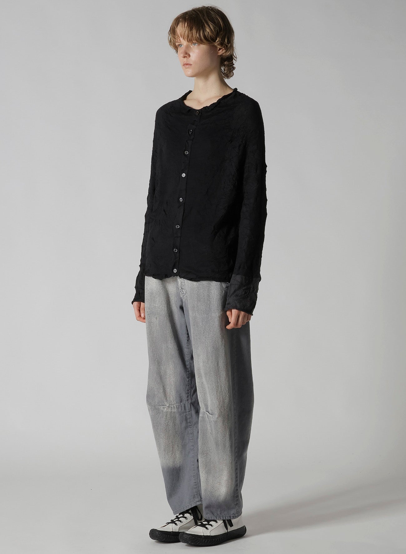 OFF NECK WRINKLED LONG SLEEVE CARDIGAN