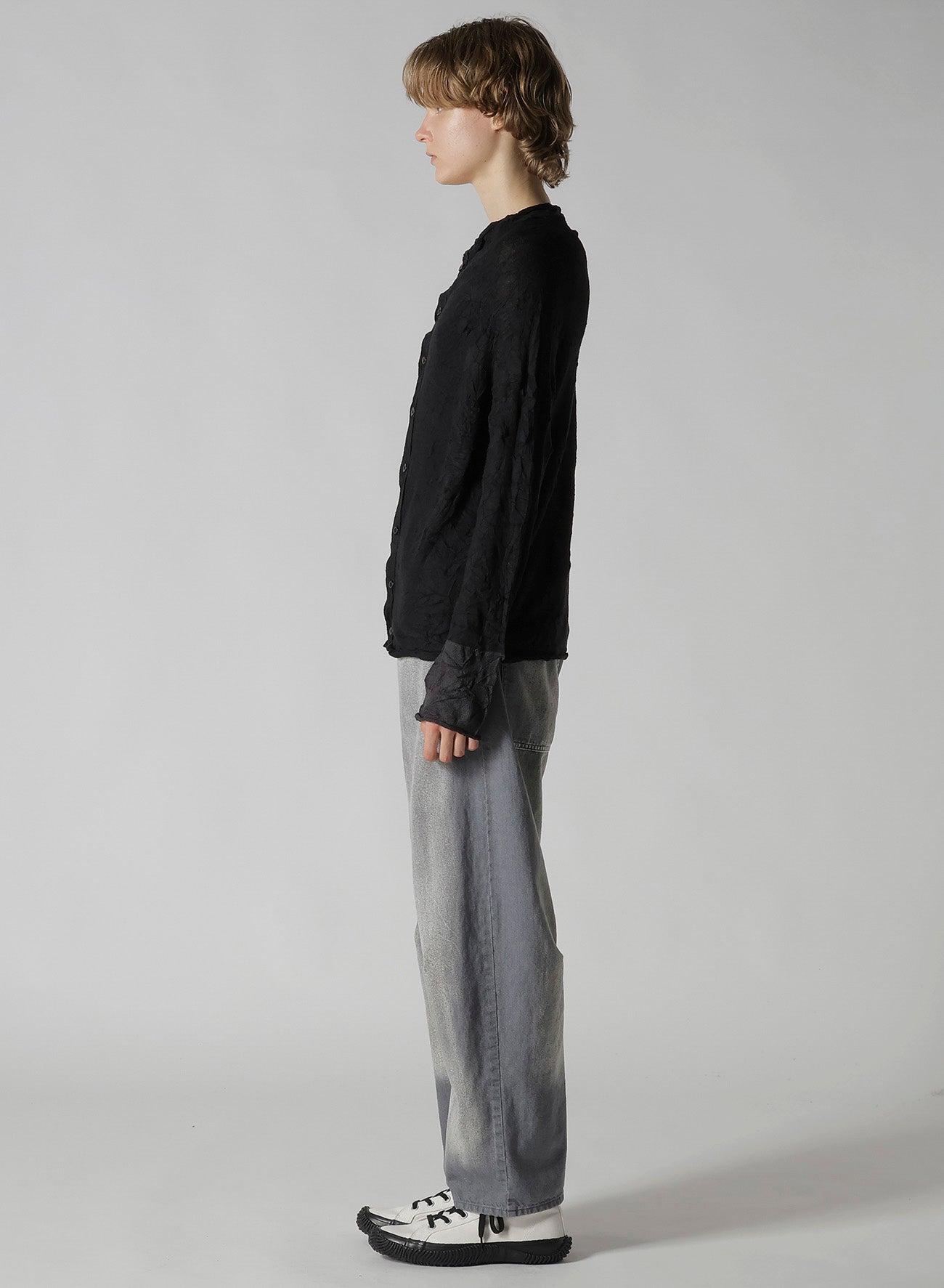 OFF NECK WRINKLED LONG SLEEVE CARDIGAN