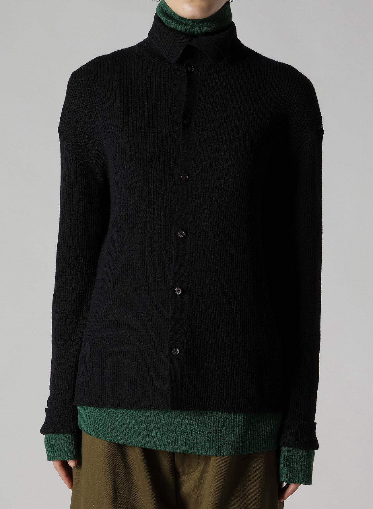 RIB HIGH NECK KNIT CARDIGAN