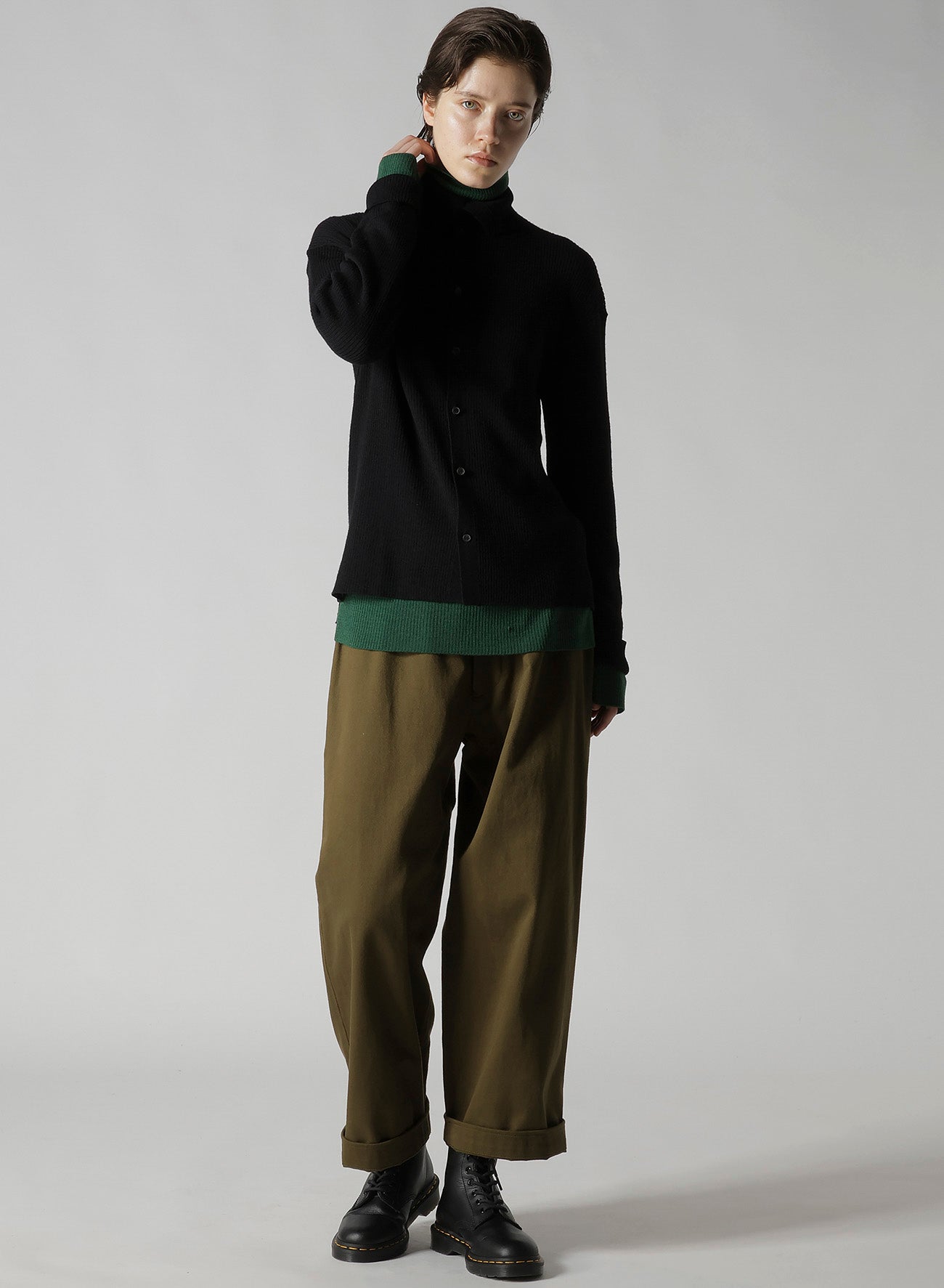 RIB HIGH NECK KNIT CARDIGAN