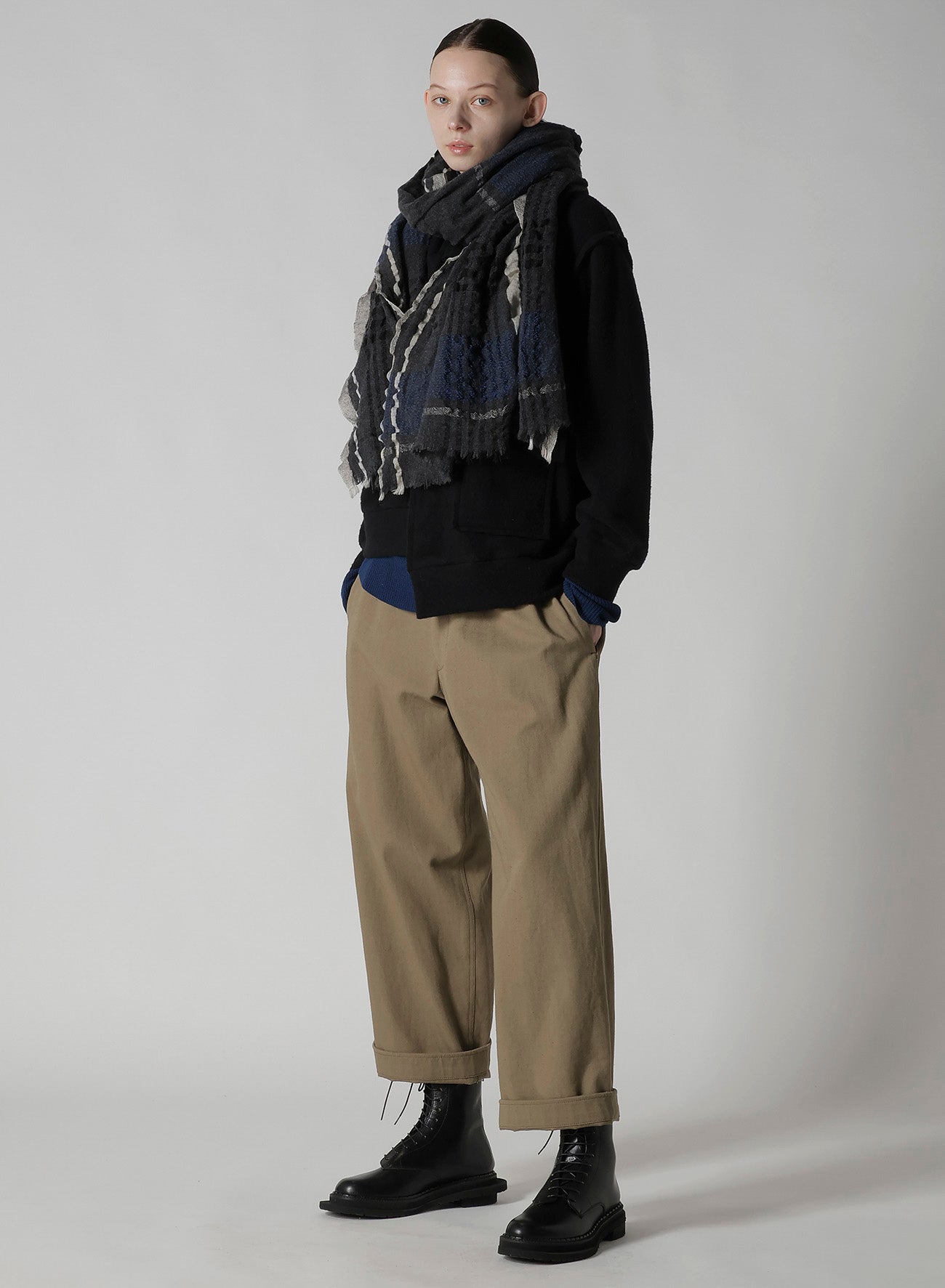 W PLAID FRILL SCARF
