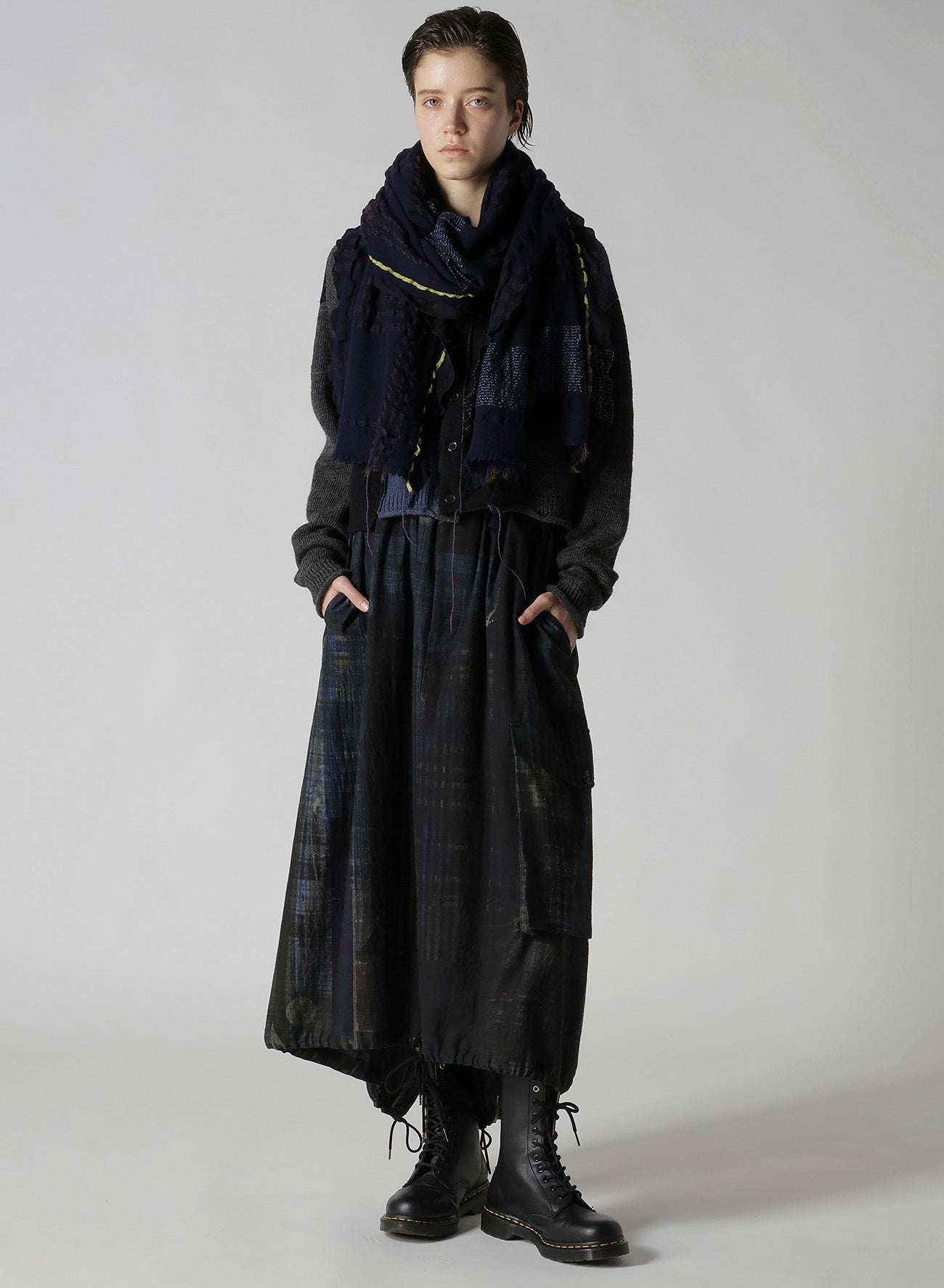 W PLAID FRILL SCARF