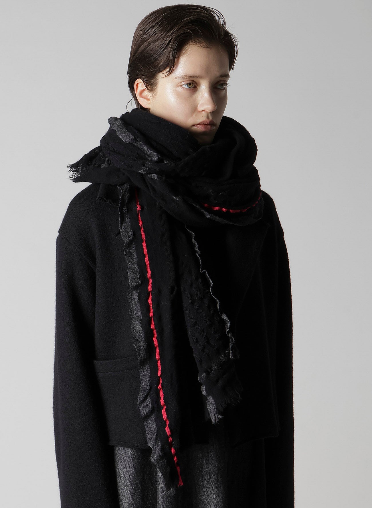 W PLAID FRILL SCARF