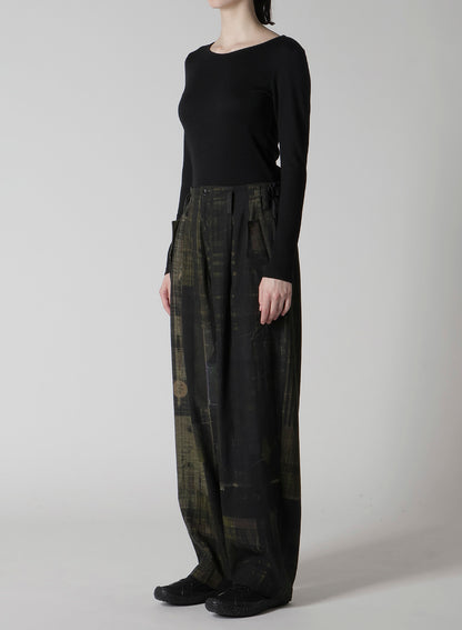 FADED PLAID 6OZ DENIM DOUBLE TUCK WIDE PANTS