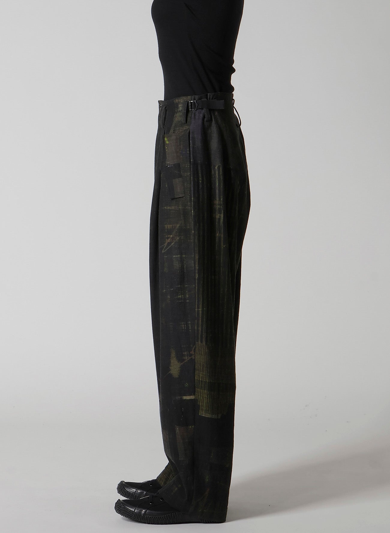 FADED PLAID 6OZ DENIM DOUBLE TUCK WIDE PANTS